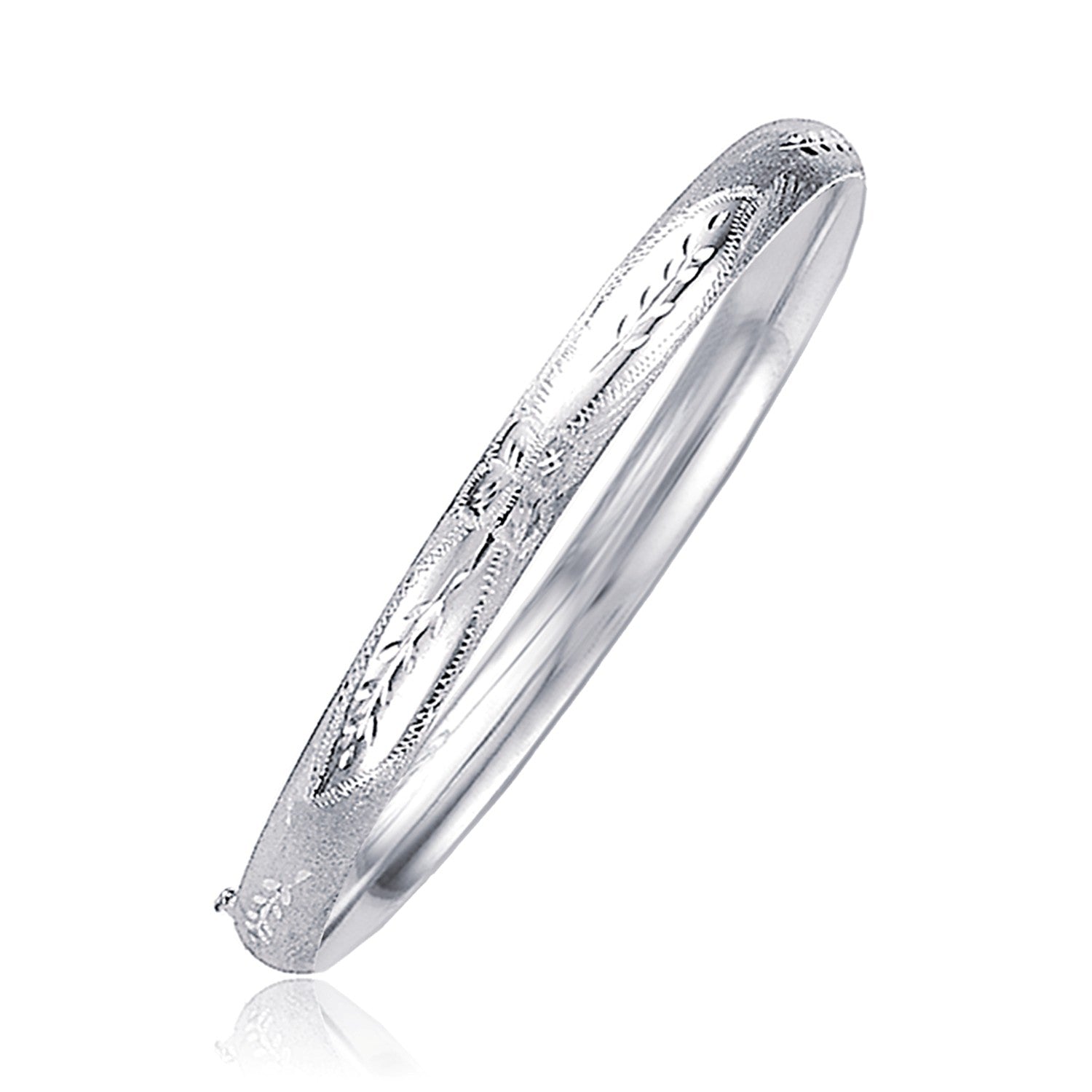 Classic Floral Carved Bangle In 14K White Gold 5 0Mm 86400-1