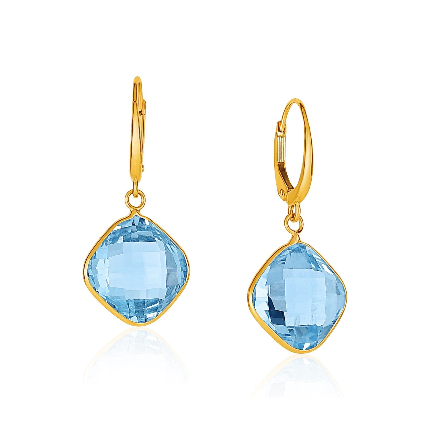 Drop Earrings With Blue Topaz Cushion Briolettes In 14K Yellow Gold 60744-1