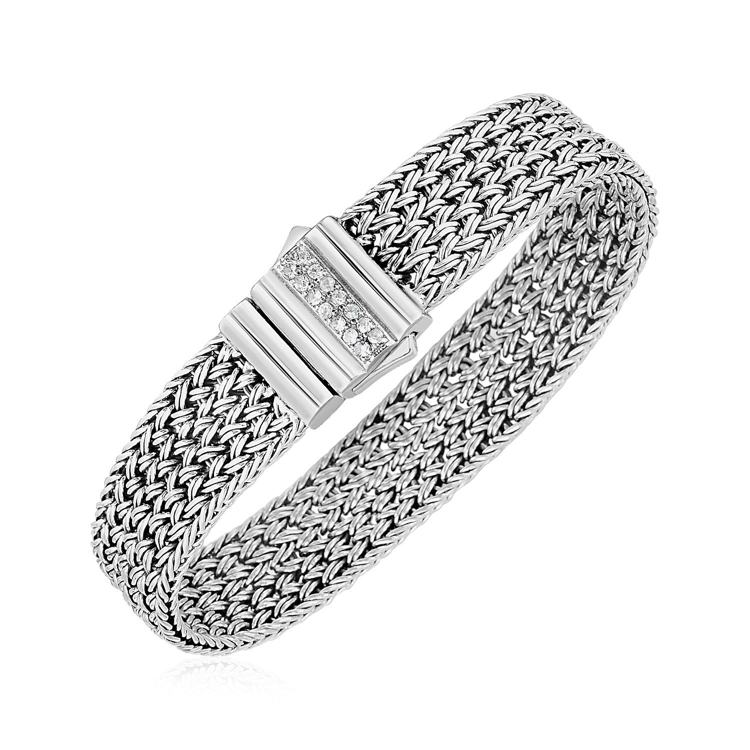 Woven Rope Bracelet With White Sapphire Accented Clasp In Sterling Silver 60936-1