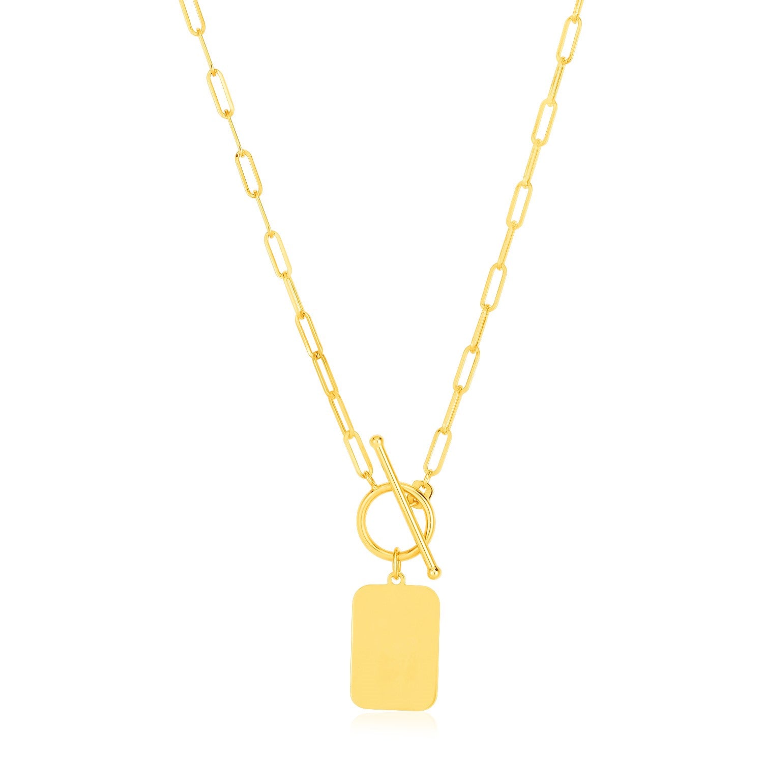 14K Yellow Gold Paperclip Chain Necklace With Rounded Rectangle Pendant 54337-1