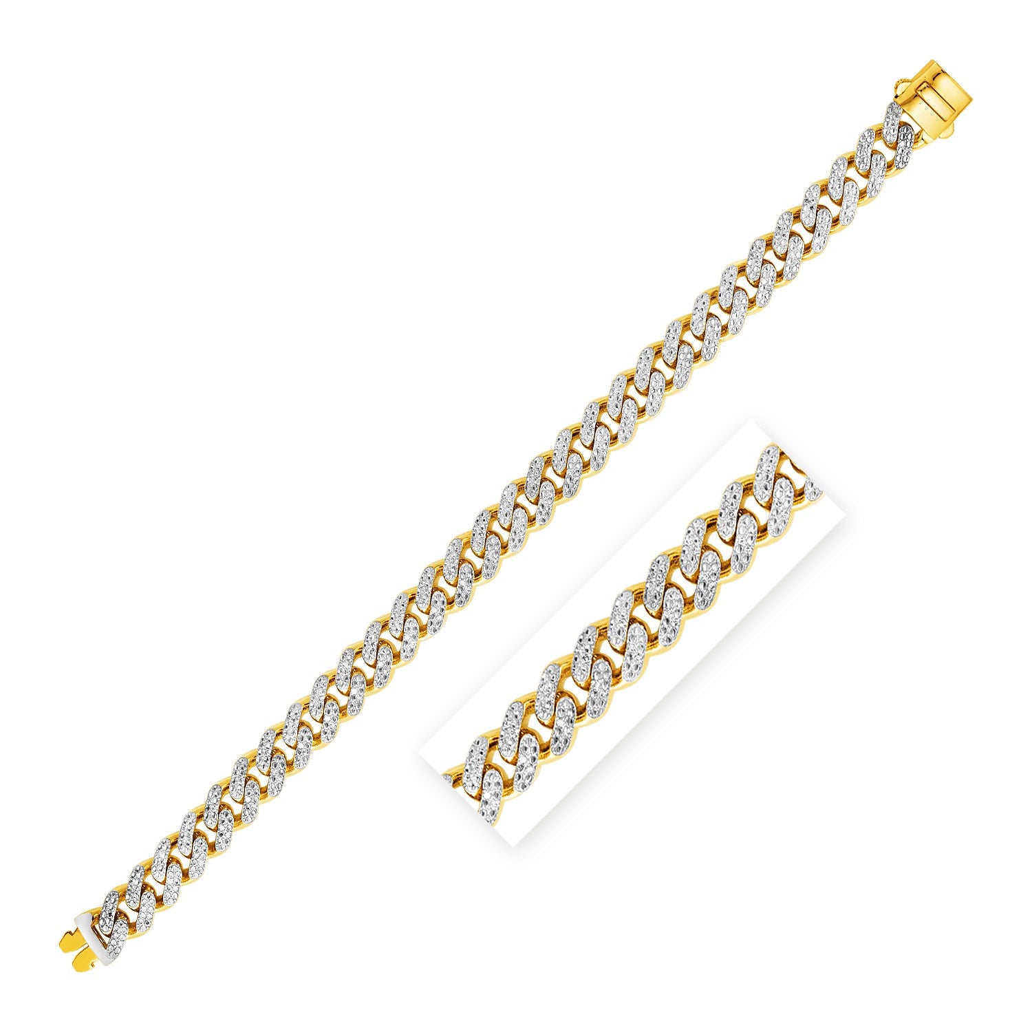 14K Two Tone Gold Curb Chain Bracelet With Diamond Pave Links 56934-1