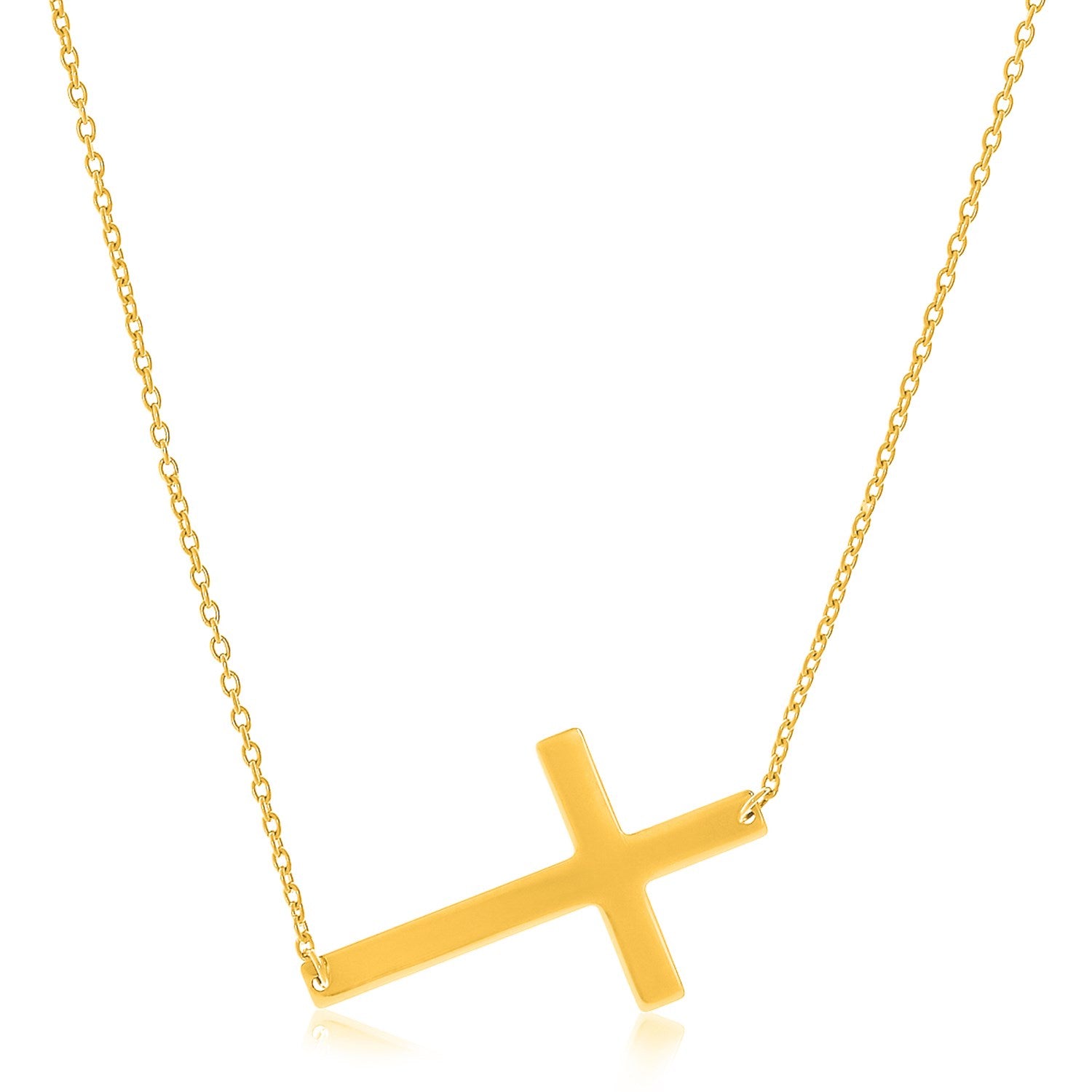 14K Yellow Gold Plain Cross Motif Necklace 76448-1