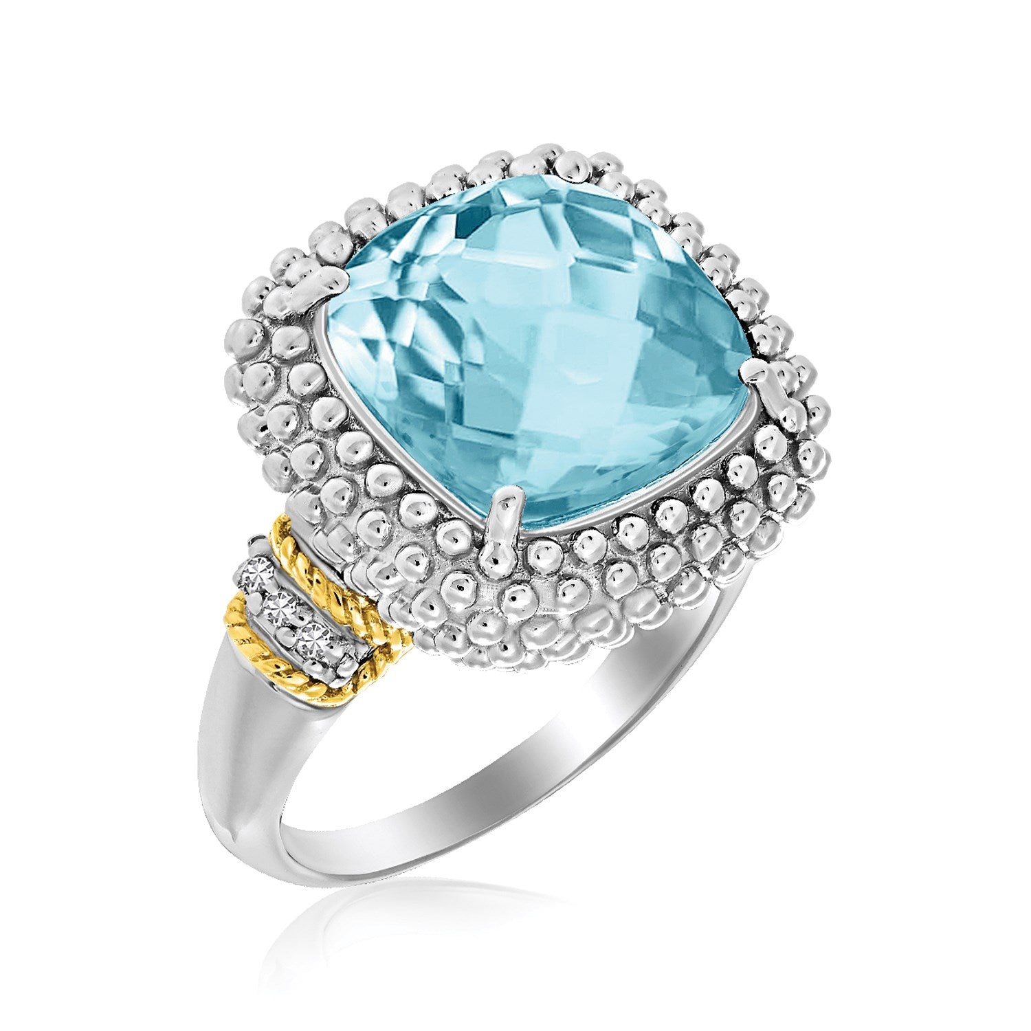 18K Yellow Gold Sterling Silver Sky Blue Topaz And Diamond Popcorn Ring 64794-1