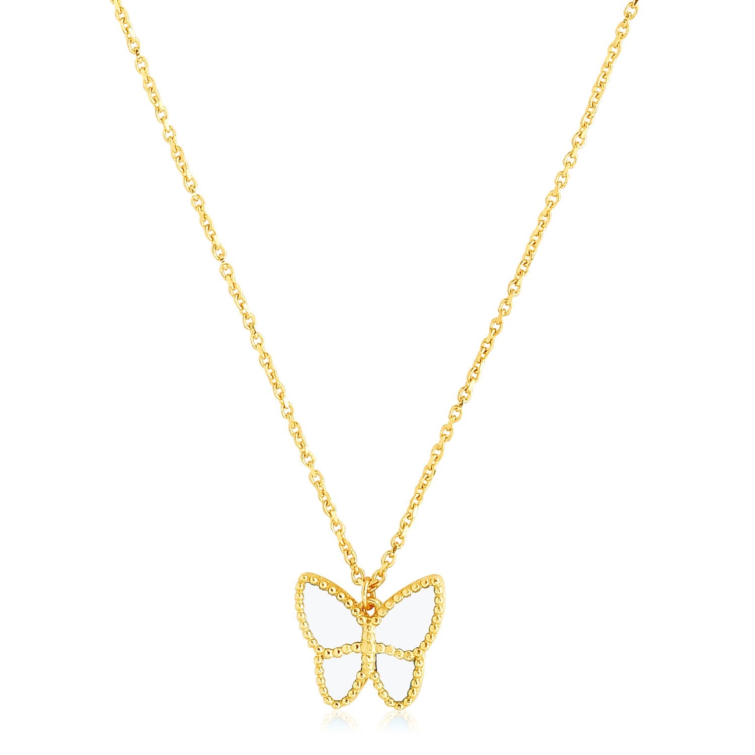 14K Yellow Gold High Polish Butterfly Peral Paste Necklace 66994-1