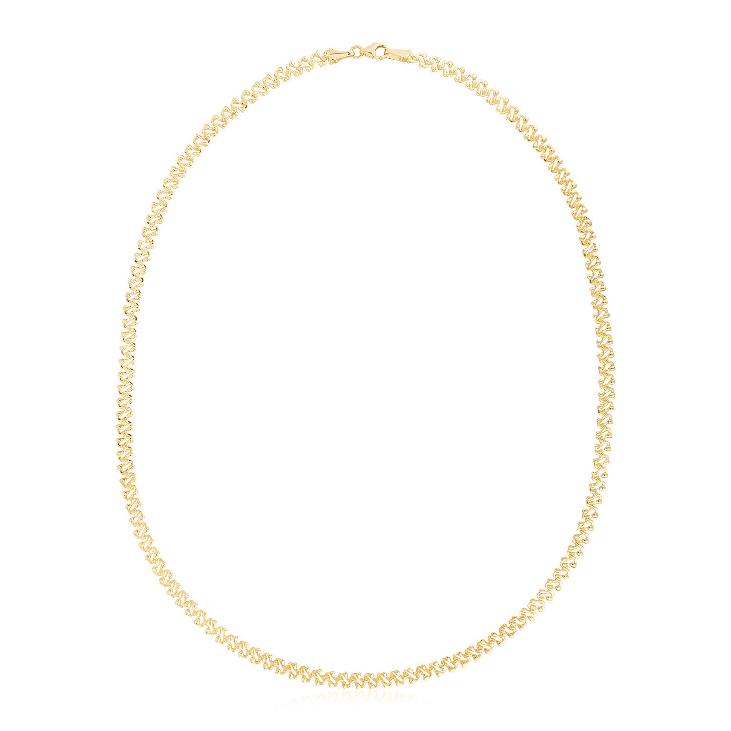 14K Yellow Gold High Polish The Textured Fancy Chain Necklace 4Mm 75356-1