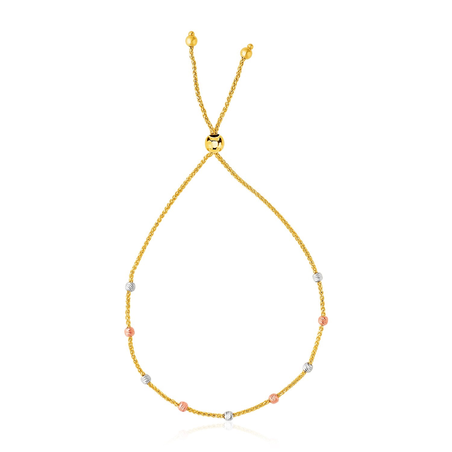 14K Tri Color Gold Textured Bead Station Lariat Bracelet 26472-1