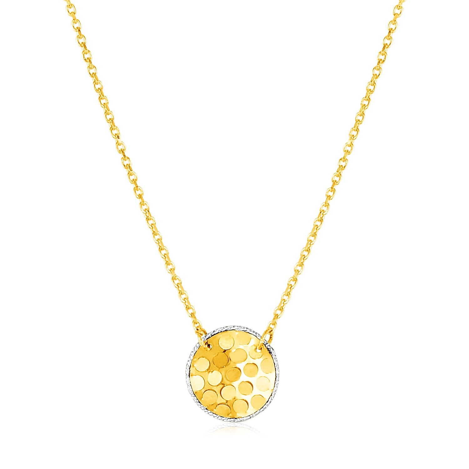 14K Yellow Gold Textured Circle Necklace With White Gold Details 67223-1