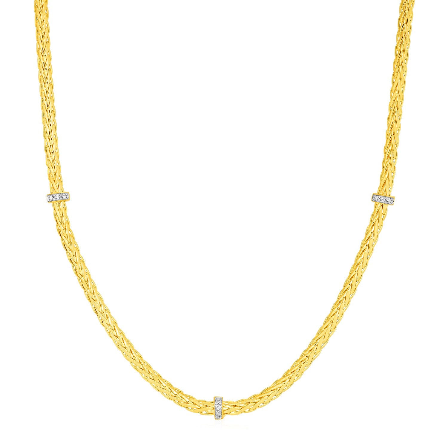Woven Rope Necklace With Diamond Accents In 14K Yellow Gold 93686-1