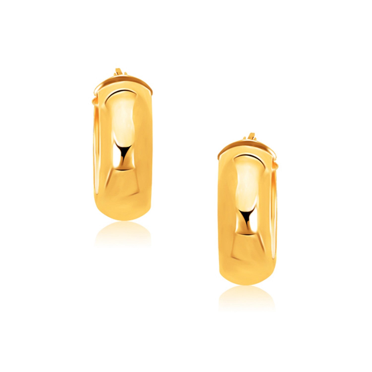 14K Yellow Gold Wide Medium Hoop Earrings With Snap Lock 2279-1