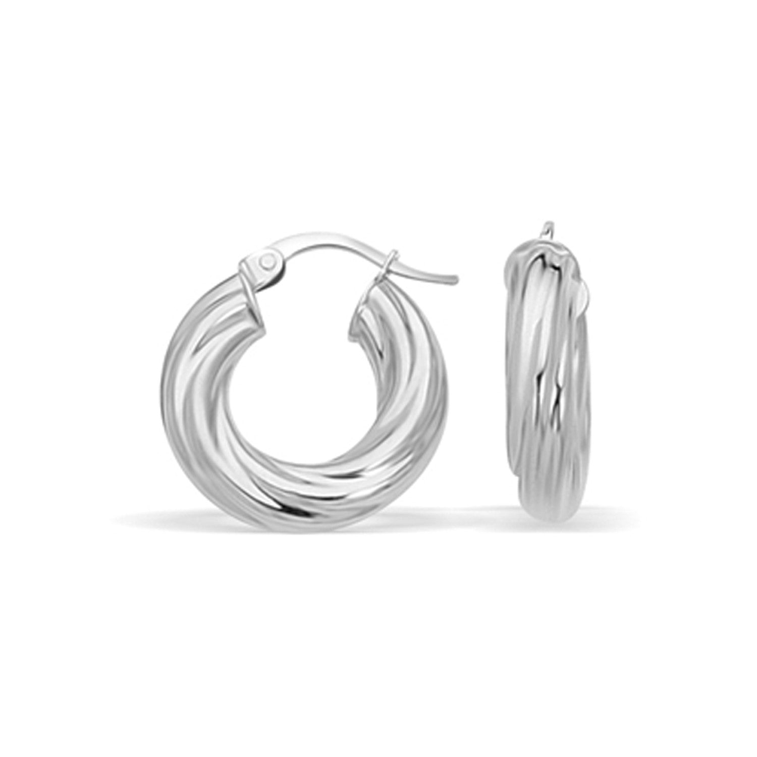 14K White Gold Fancy Twist Hoop Earrings 7 8 Inch Diameter 4876-1