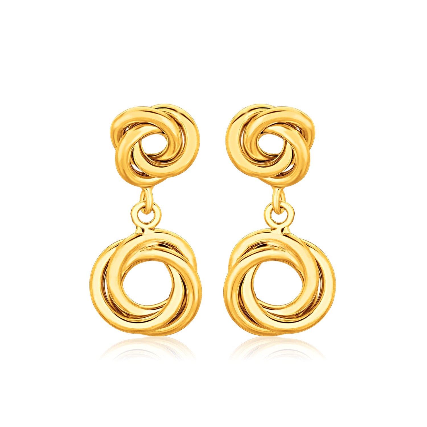 14K Yellow Gold Love Knot Stud Earrings With Drops 9523-1