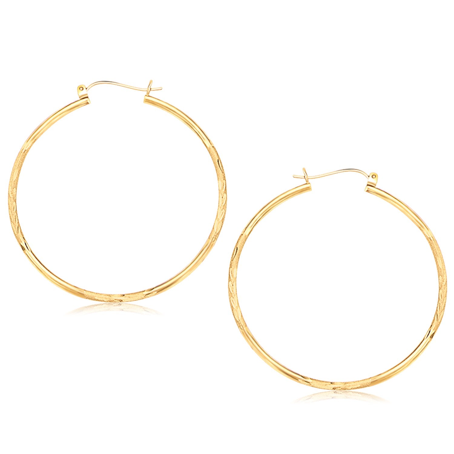 14K Yellow Gold Fancy Diamond Cut Extra Large Hoop Earrings 45Mm Diameter 36556-1