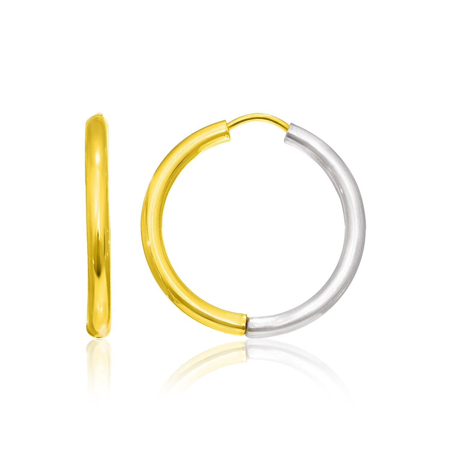 14K Two Tone Gold Hoop Earrings In A Hinged Style 99944-1