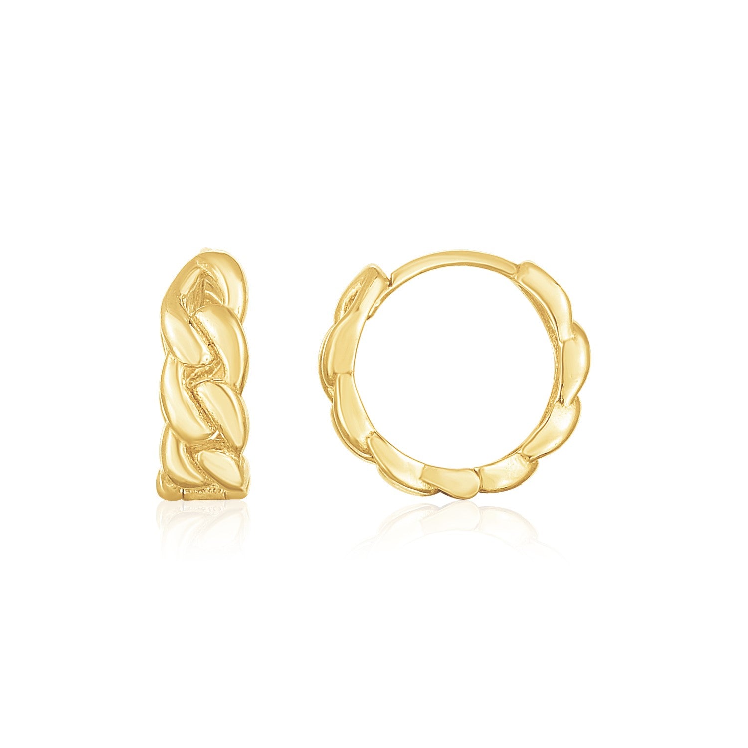 14K Yellow Gold Thick Curb Chain Huggie Hoop Earrings 66096-1