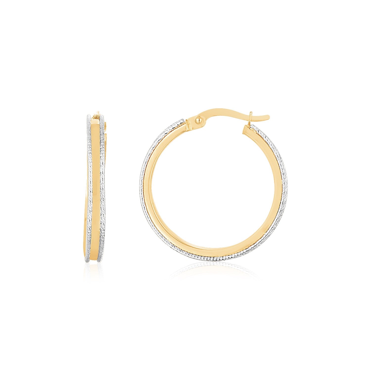 14K Two Tone Gold Diamond Cut Round Hoop Earrings 79773-1