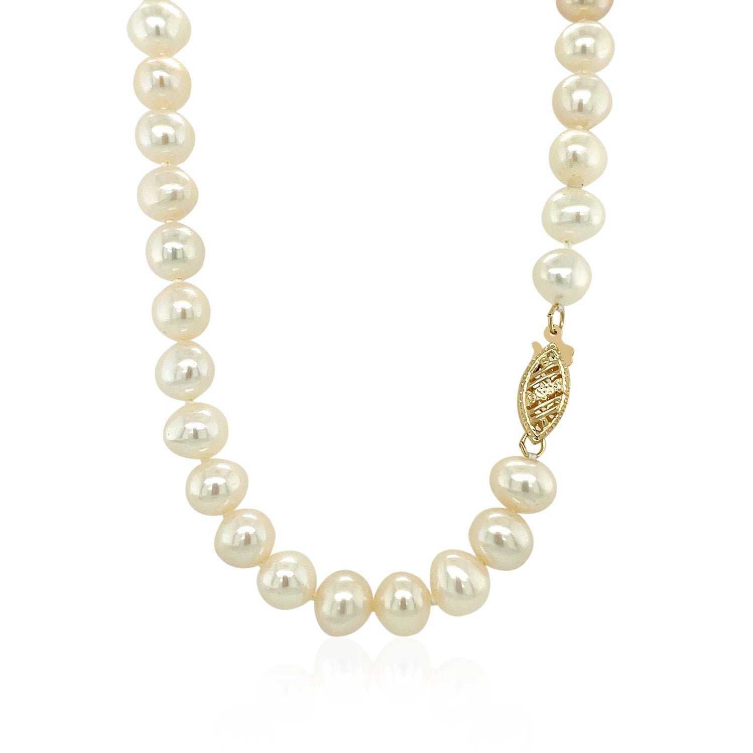 14K Yellow Gold Necklace With White Freshwater Cultured Pearls 6 0Mm To 6 5Mm 20174-3