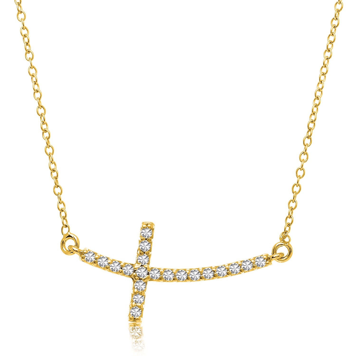 14K Yellow Gold Curved Crucifix Diamond Accented Necklace 21Cttw 6976-1