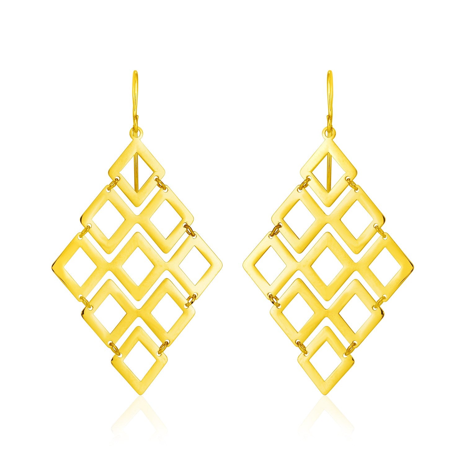 14K Yellow Gold Earrings With Polished Open Diamond Motifs 34090-1