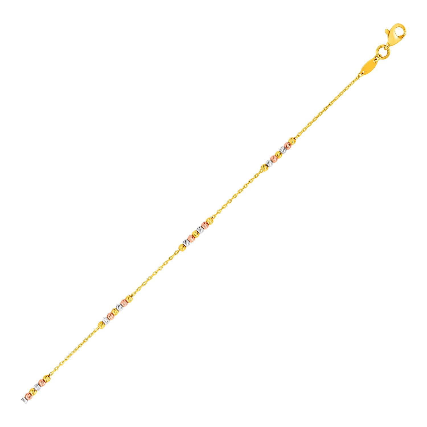 14K Tri Color Gold Anklet With Textured Beads 67279-1
