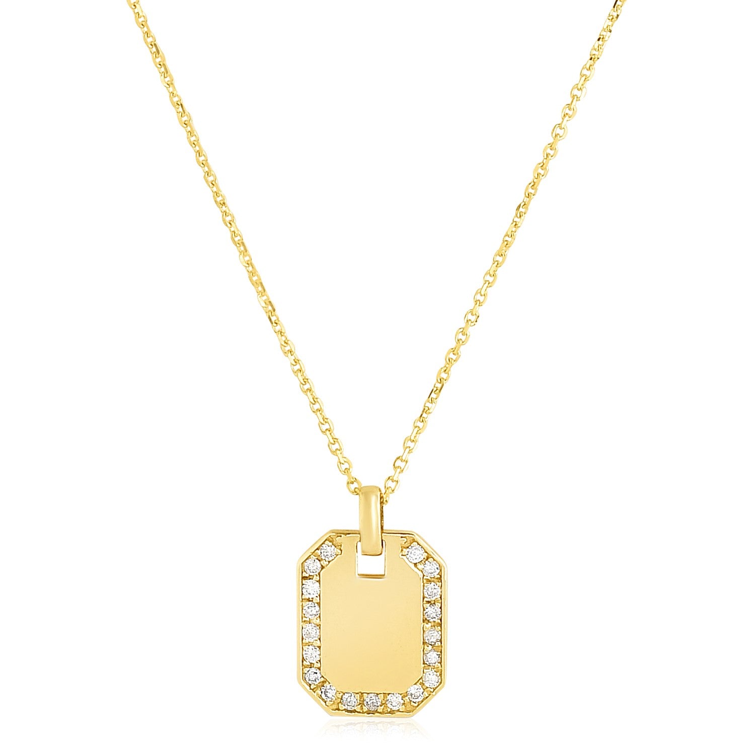 14K Yellow Gold High Polish Diamond Octagon Tag Necklace 80209-1
