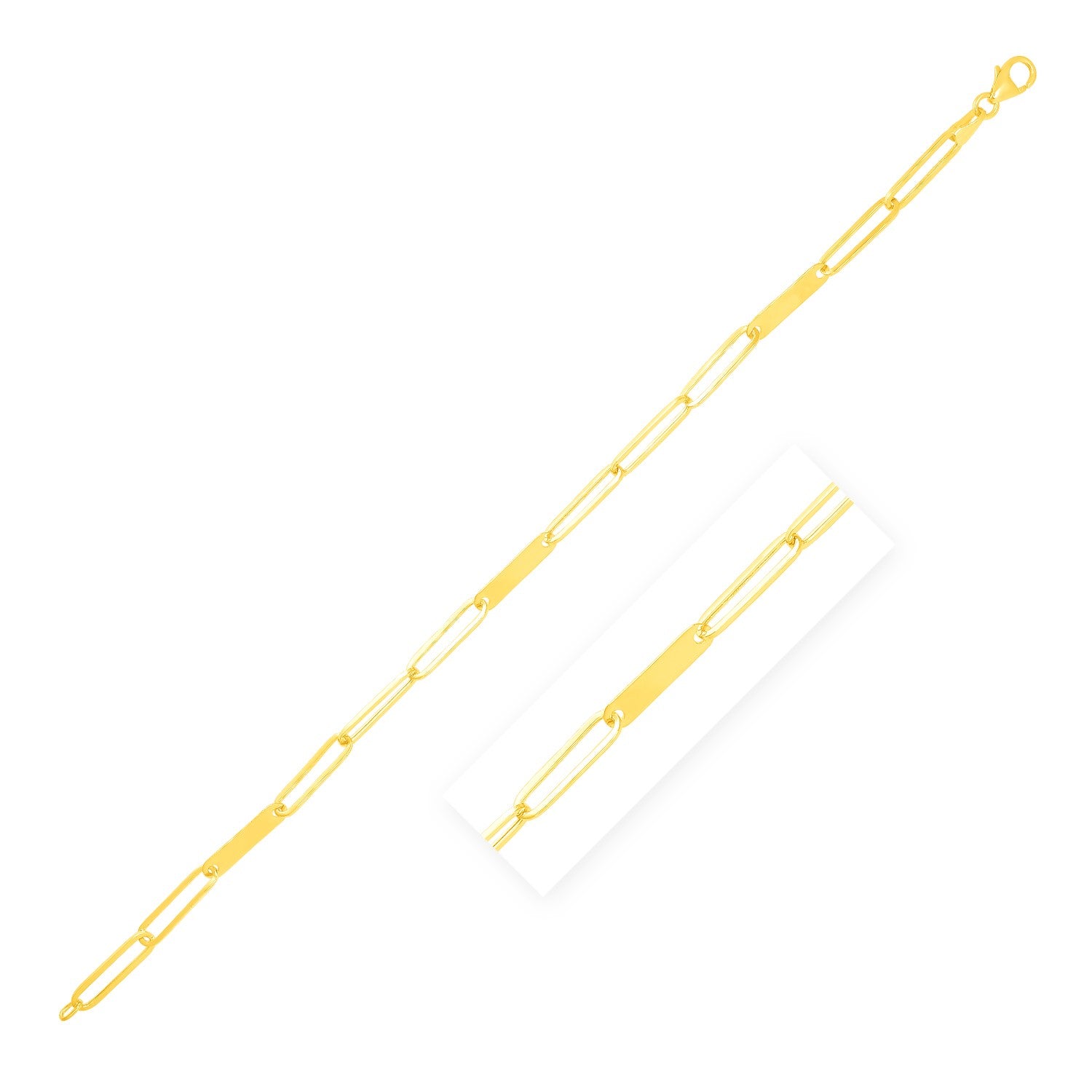 14K Yellow Gold 7 Inch Alternating Paperclip Chain Link And Gold Bar Bracelet 84892-1