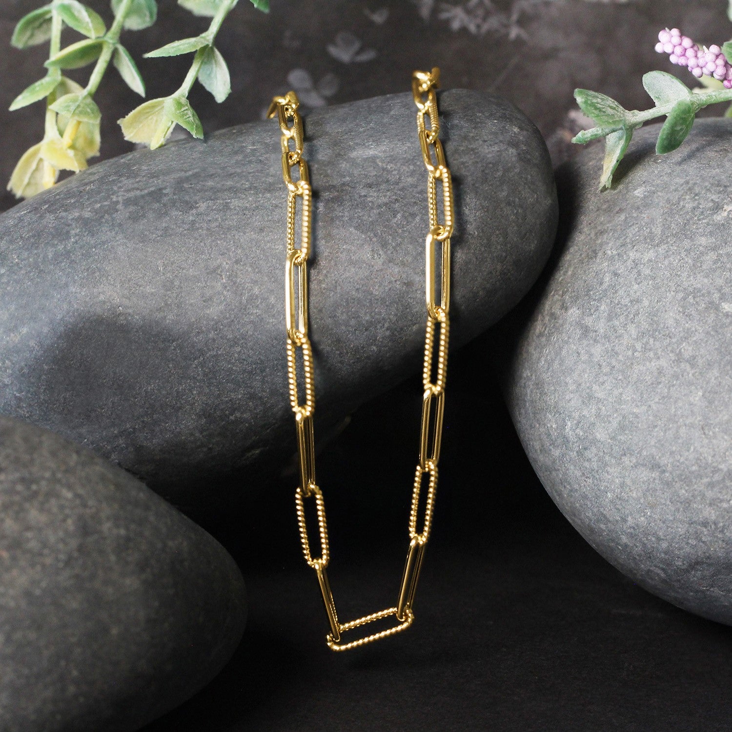 14k Yellow Gold Textured Paperclip Chain (3.5 mm)