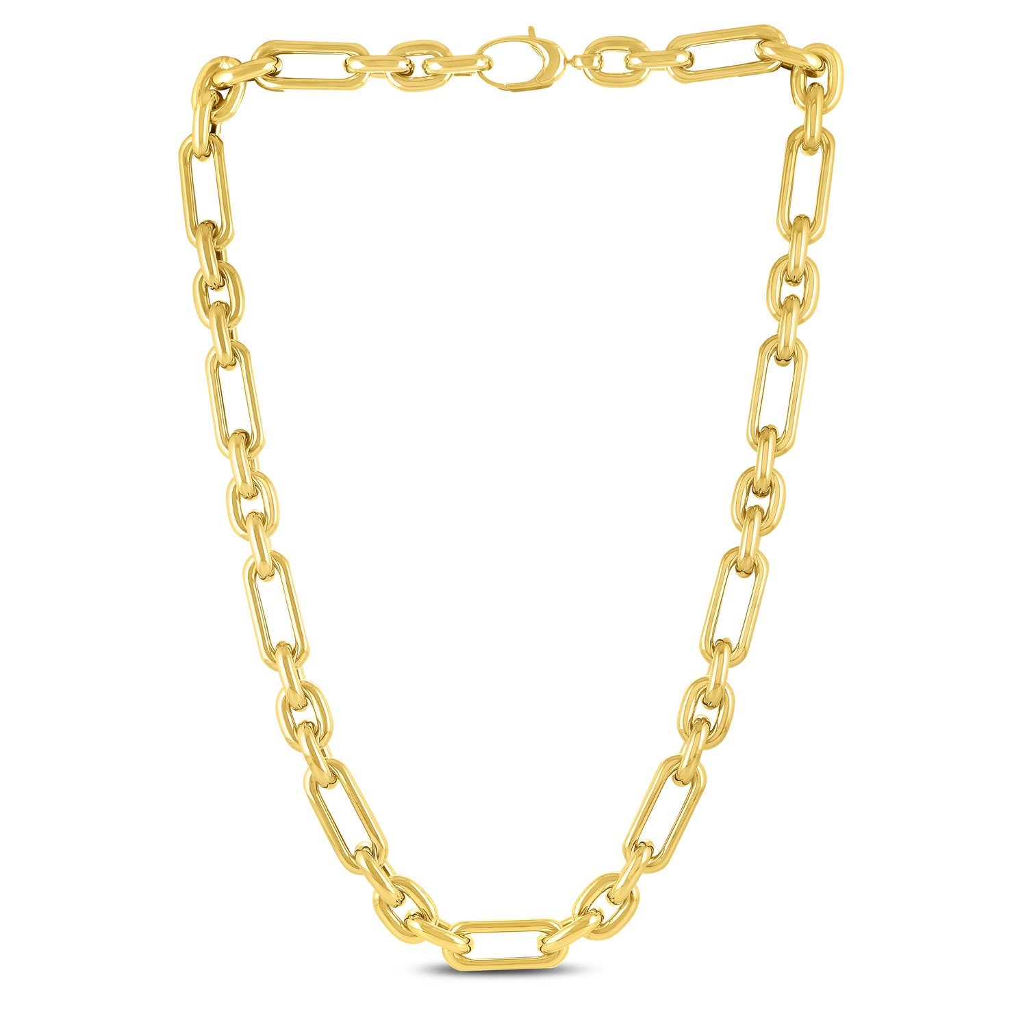 14K Yellow Gold Italian Alternating Paperclip Oval Links Chain Necklace 83798-1