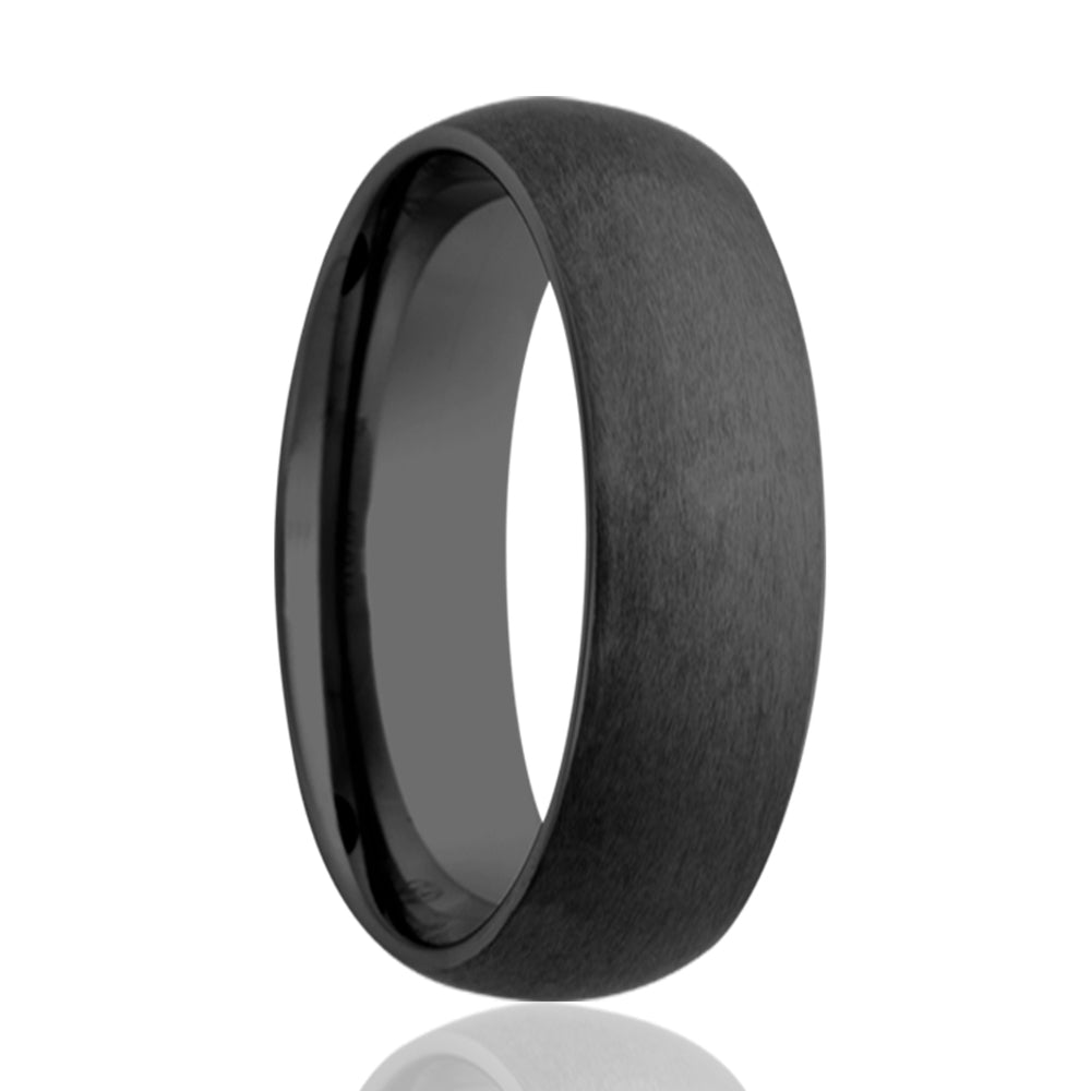 Heavy Stone Black Ceramic Dome Satin Finished Wedding Ring-1