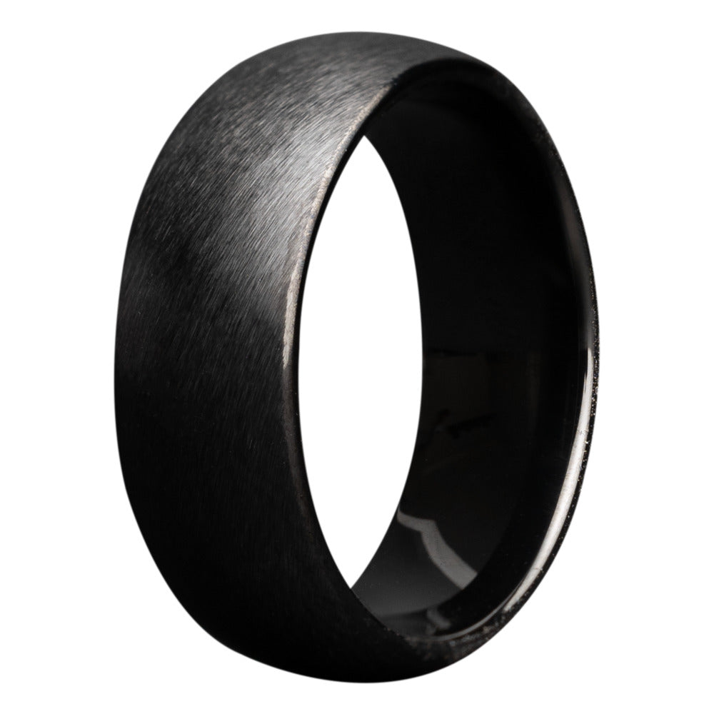 Heavy Stone Black Ceramic Dome Satin Finished Wedding Ring-2