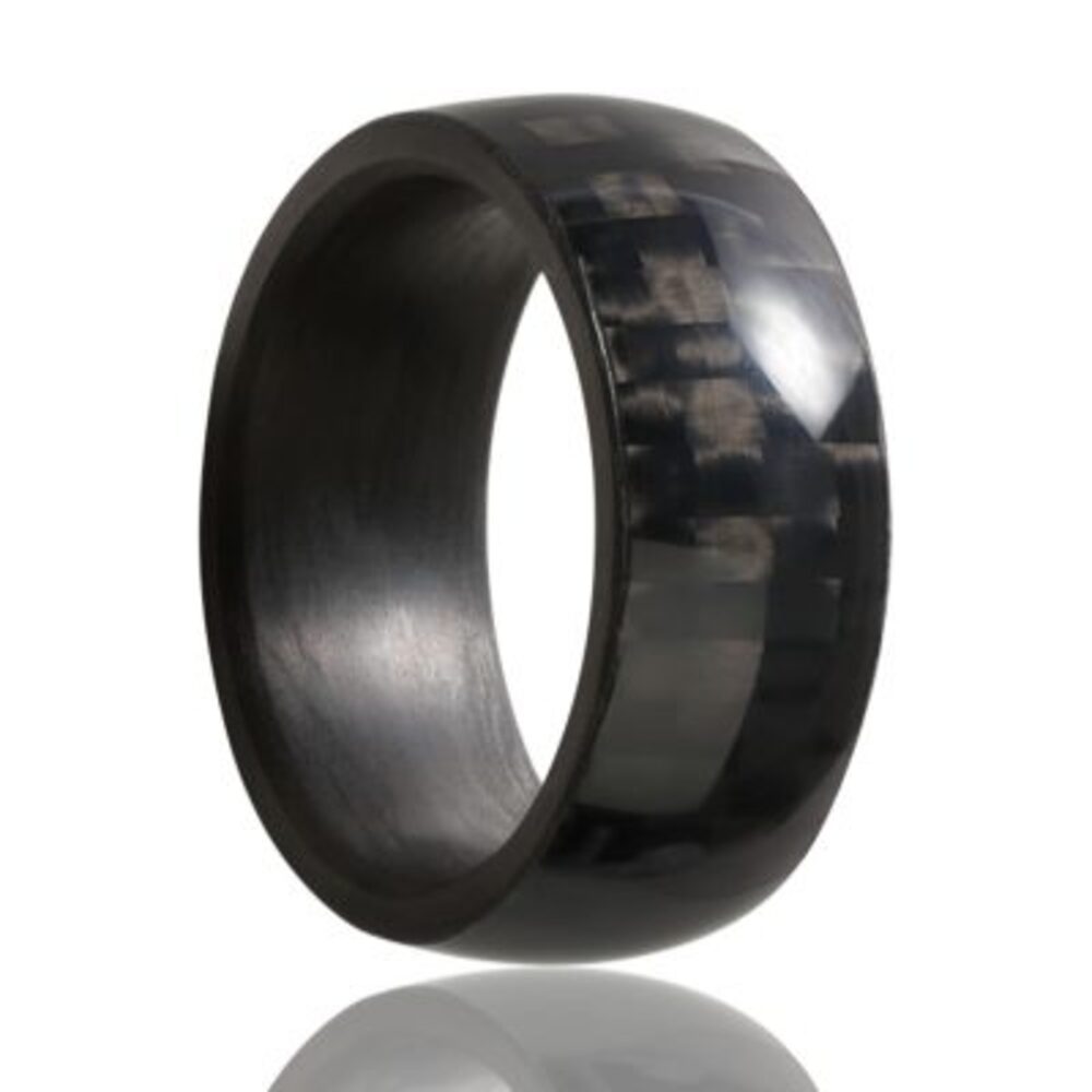 Heavy Stone Dome Straight Woven Carbon Fiber Polished Close Shank Ring-1