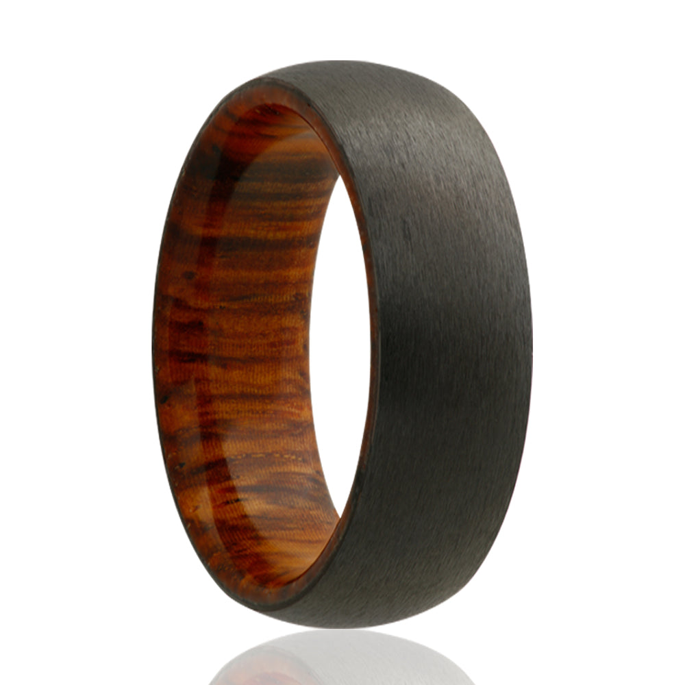 Heavy Stone - Zirconium Dome Satin with Interior Cocobolo Wood Sleeve Ring (8MM Wide)-1