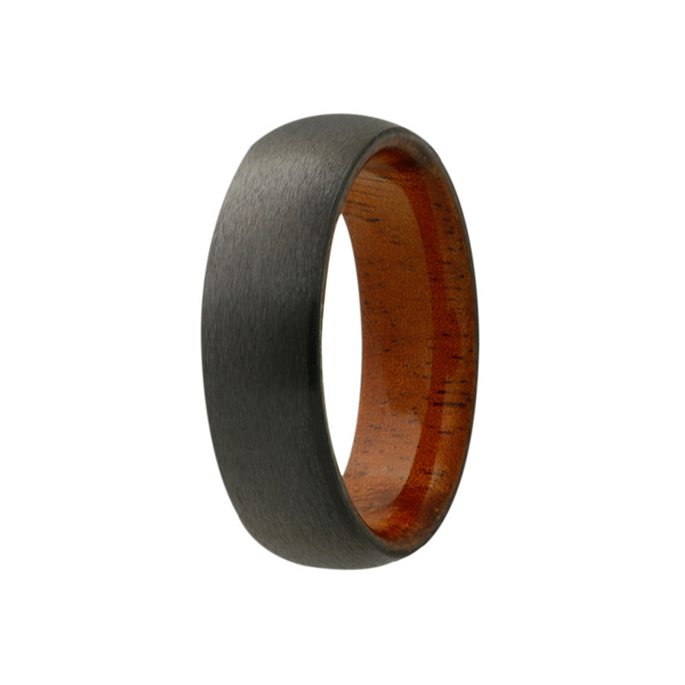 Heavy Stone - Zirconium Dome Satin with Interior Koa Wood Sleeve Ring (8MM Wide)-1