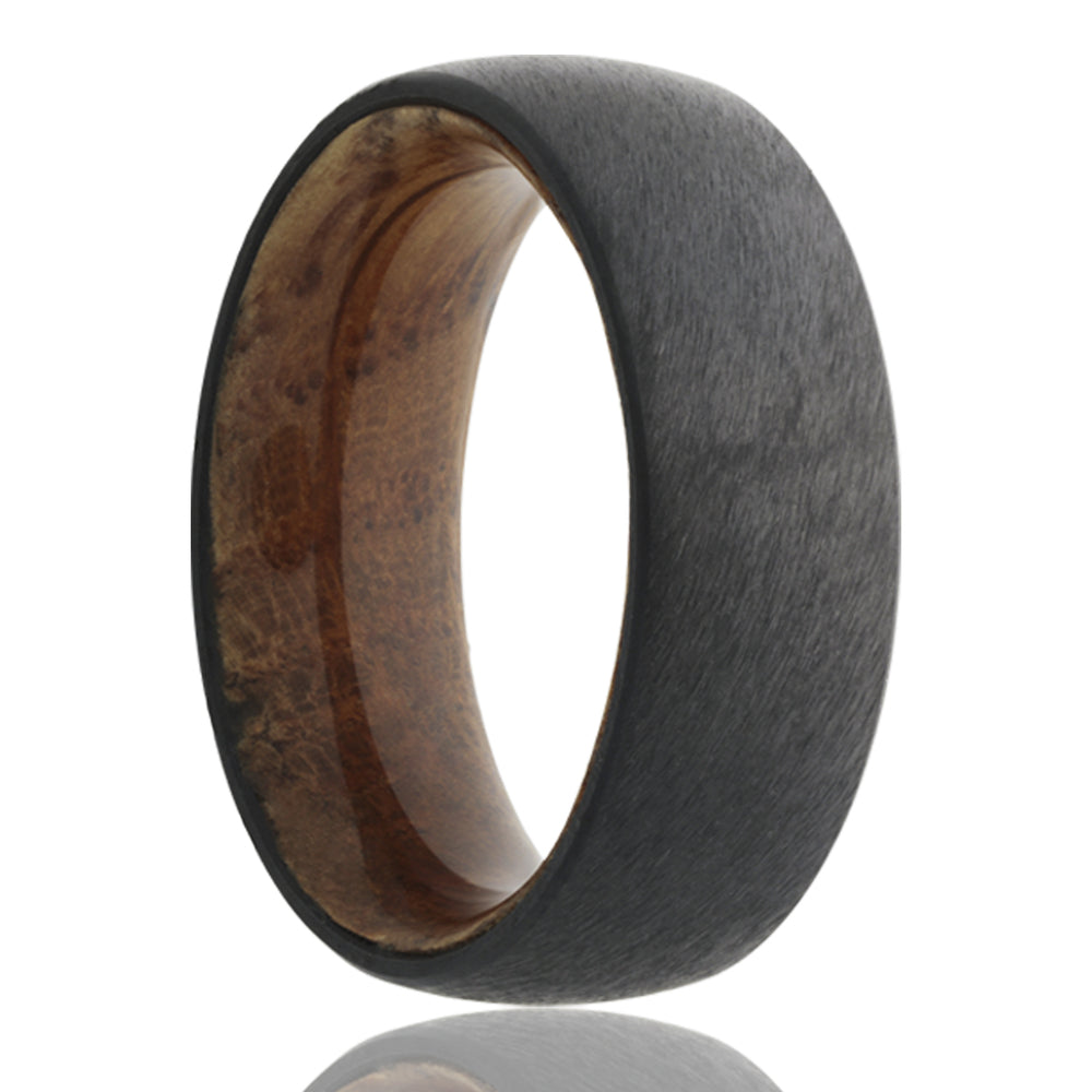 Heavy Stone - Zirconium Dome Satin with Interior Whiskey Barrel Sleeved Ring (7MM Wide)-1