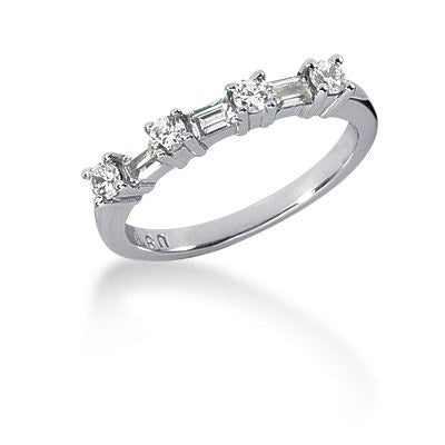14K White Gold Seven Diamond Wedding Ring Band With Round And Baguette Diamonds 6002-1