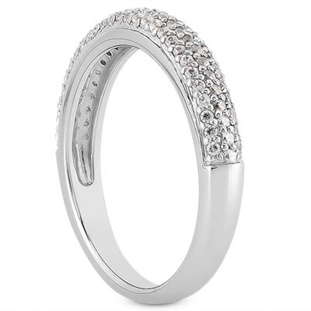 14K White Gold Triple Multi Row Micro Pave Diamond Wedding Ring Band 34943-2