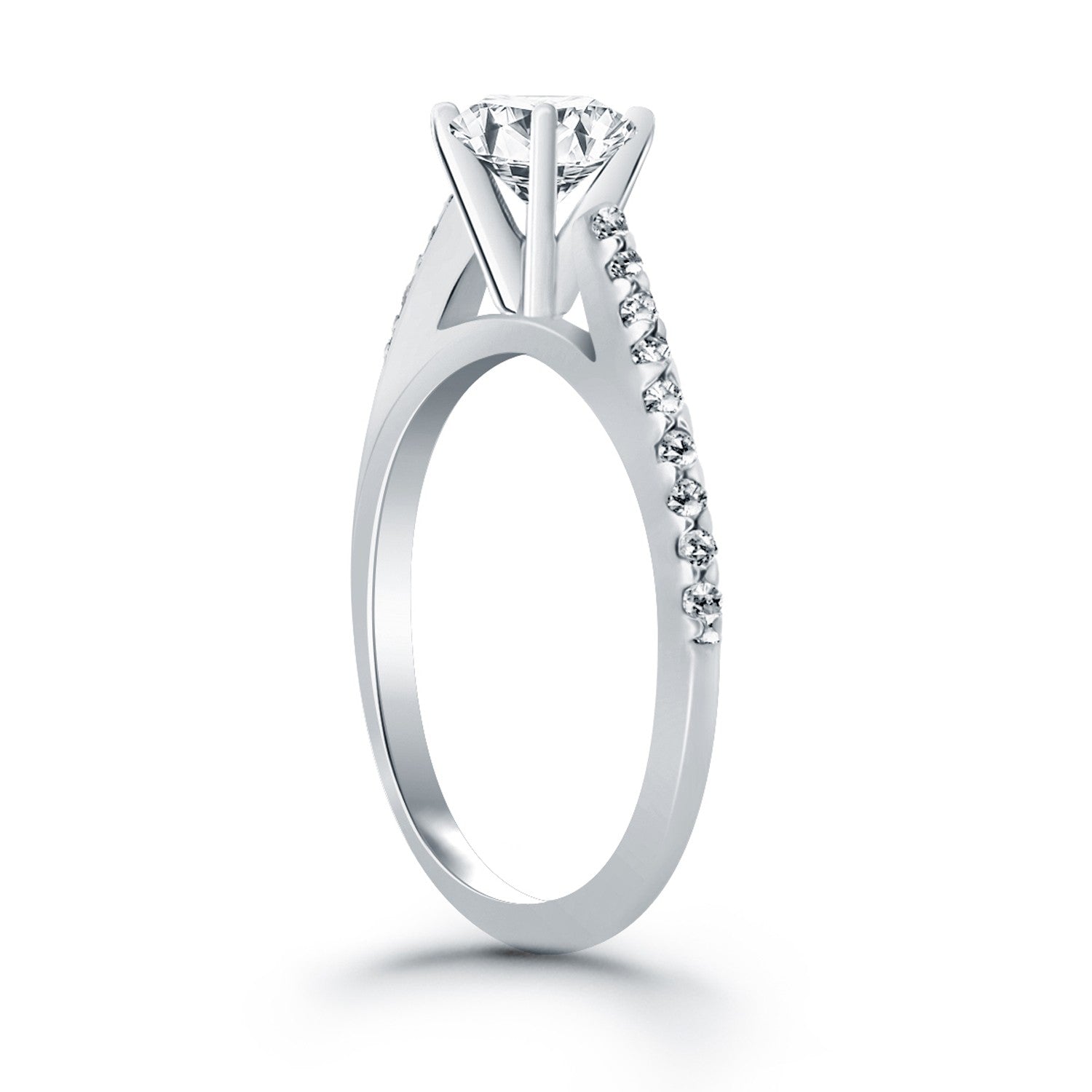14K White Gold Micro Prong Diamond Cathedral Engagement Ring 77690-3