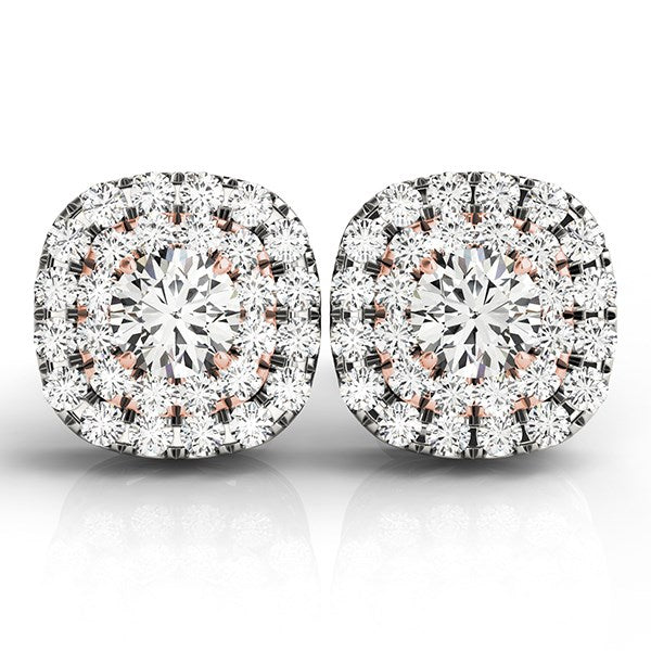 14K White And Rose Gold Cushion Shape Halo Diamond Earrings 3 4 Cttw 62766-1