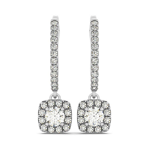 Cushion Shape Halo Style Diamond Drop Earrings In 14K White Gold 1 2 Cttw 44680-1