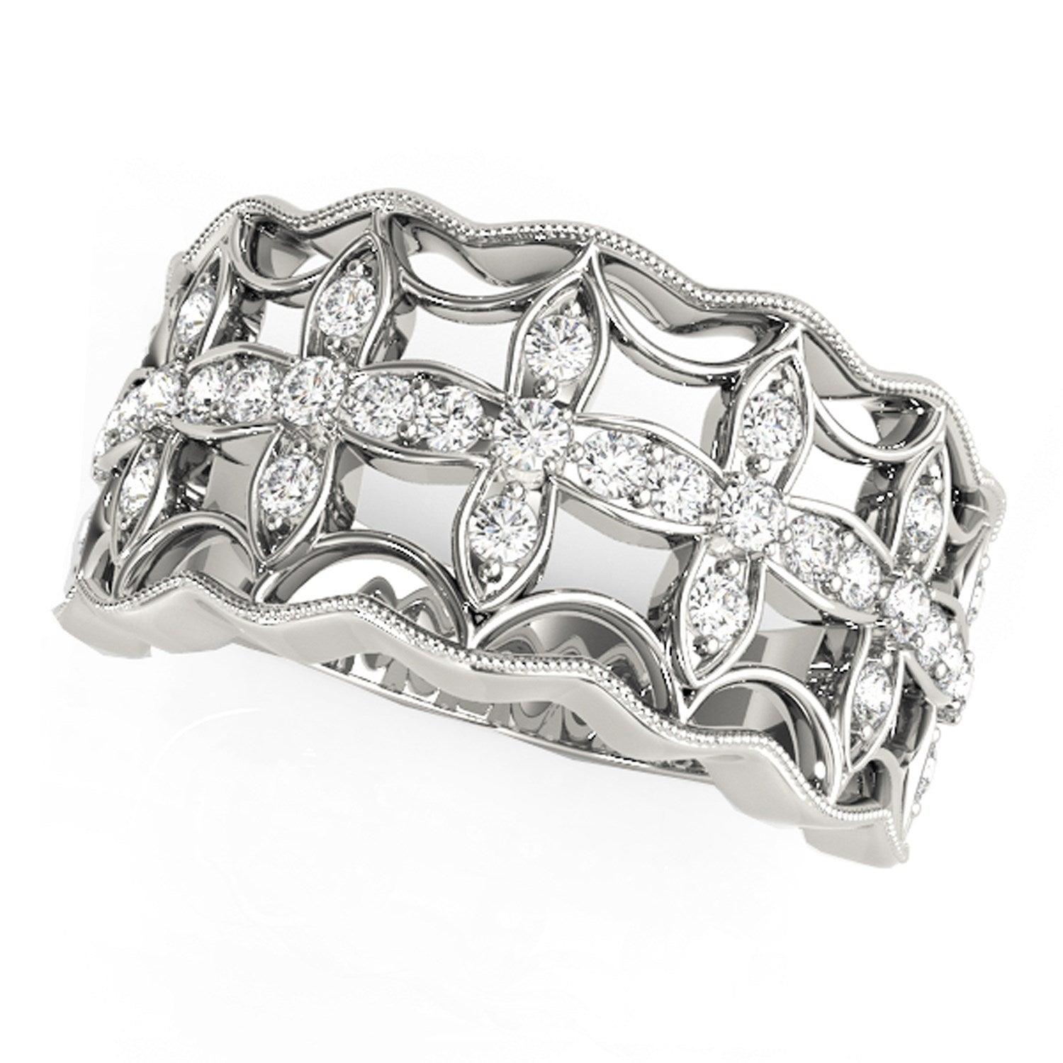 Diamond Studded Four Leaf Clover Motif Ring In 14K White Gold 1 4 Cttw 87677-1