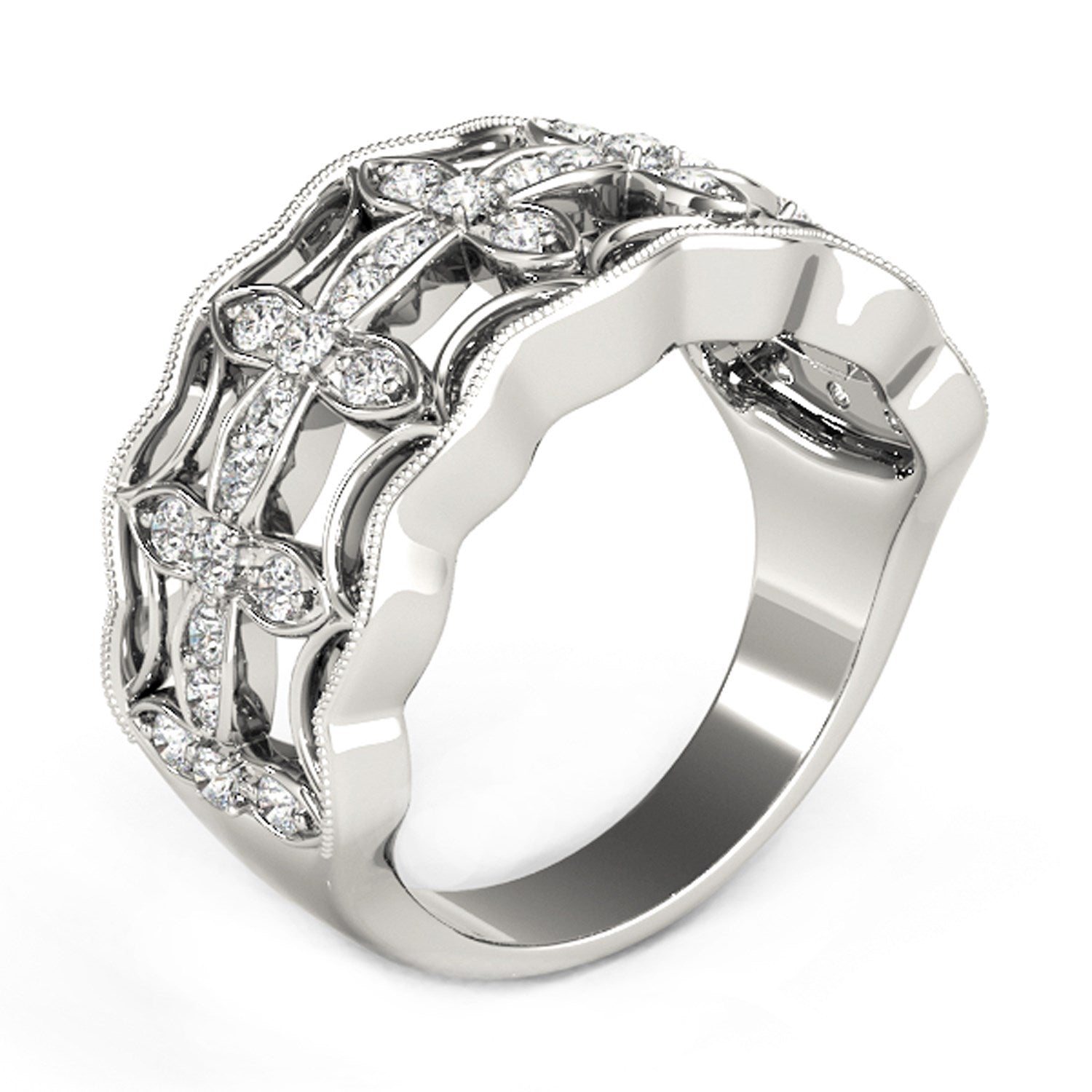 Diamond Studded Four Leaf Clover Motif Ring In 14K White Gold 1 4 Cttw 87677-4